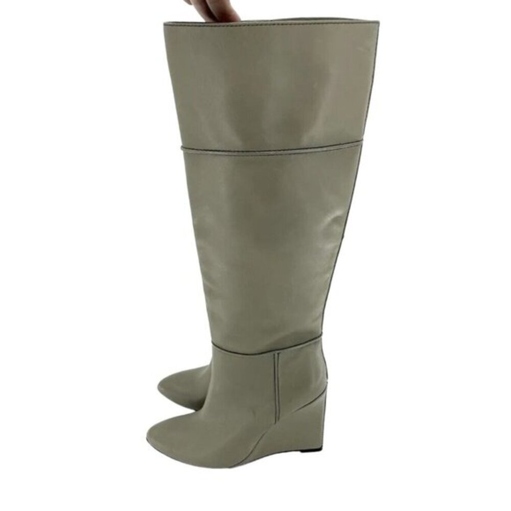 Tory Burch Boots LINNETT Wedge Tall Grey Porcini Leather RARE SZ 6.5 New